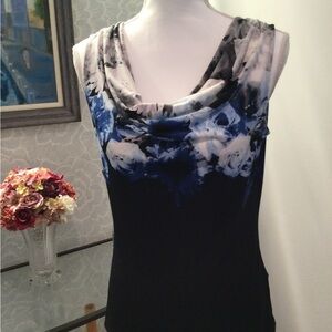 PRICE DROP! Elegant Cowl Neck Floral Top - Black and Blue
